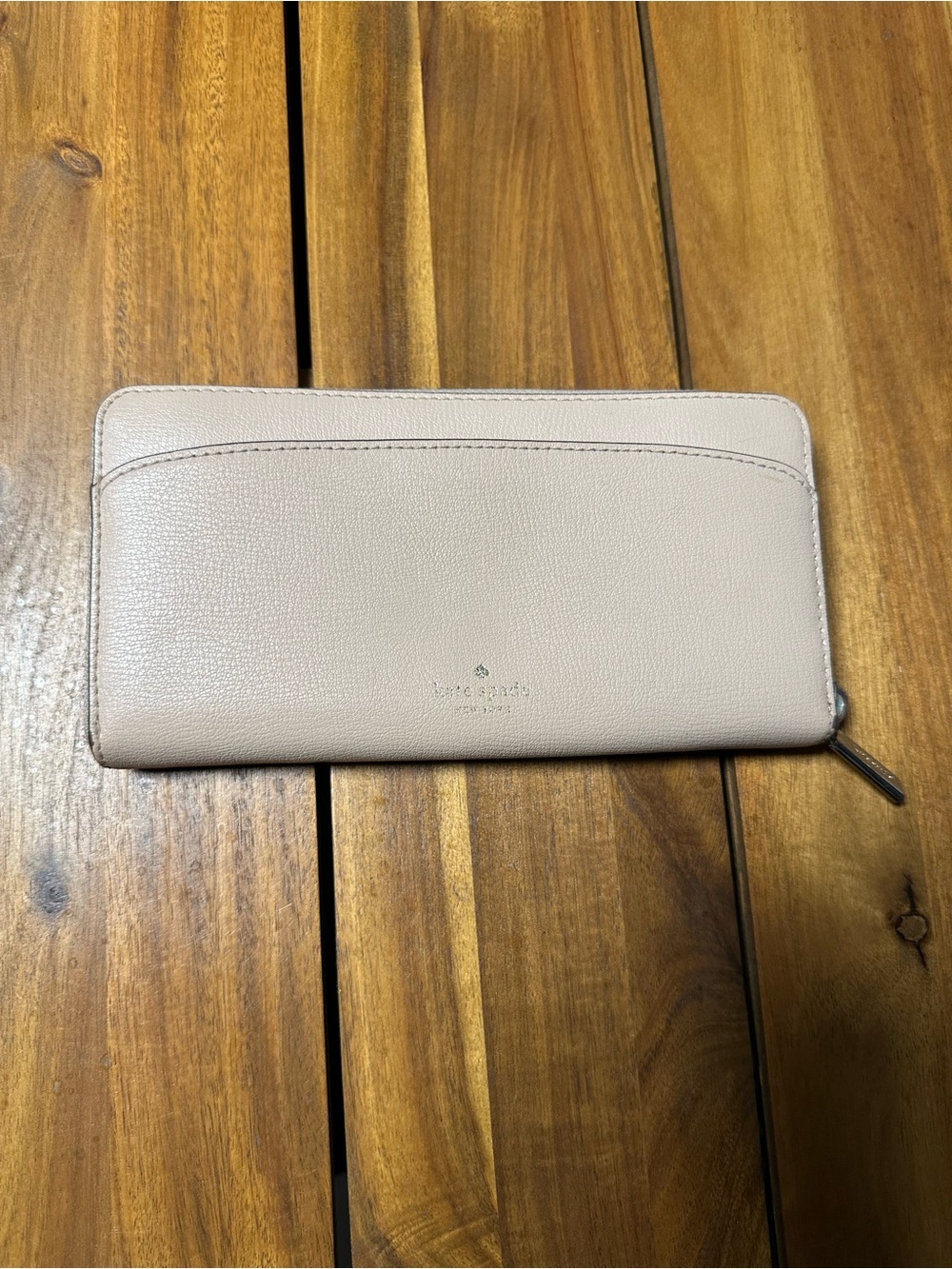 kate spade Pebbled Leather Zip Wallet in Light Blush